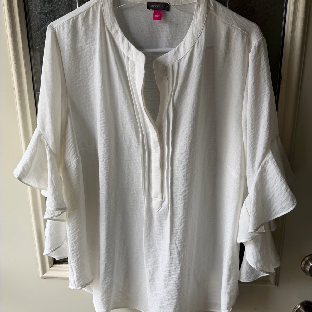 Vince Camuto Ivory Blouse with Ruffle Sleeves